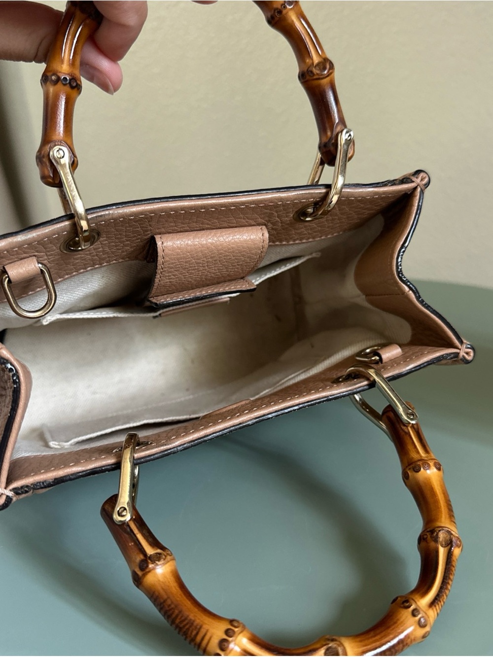 Gucci Pebbled Leather Bamboo-Handle Satchel in Dusty Rose/nude - Picture 6 of 8